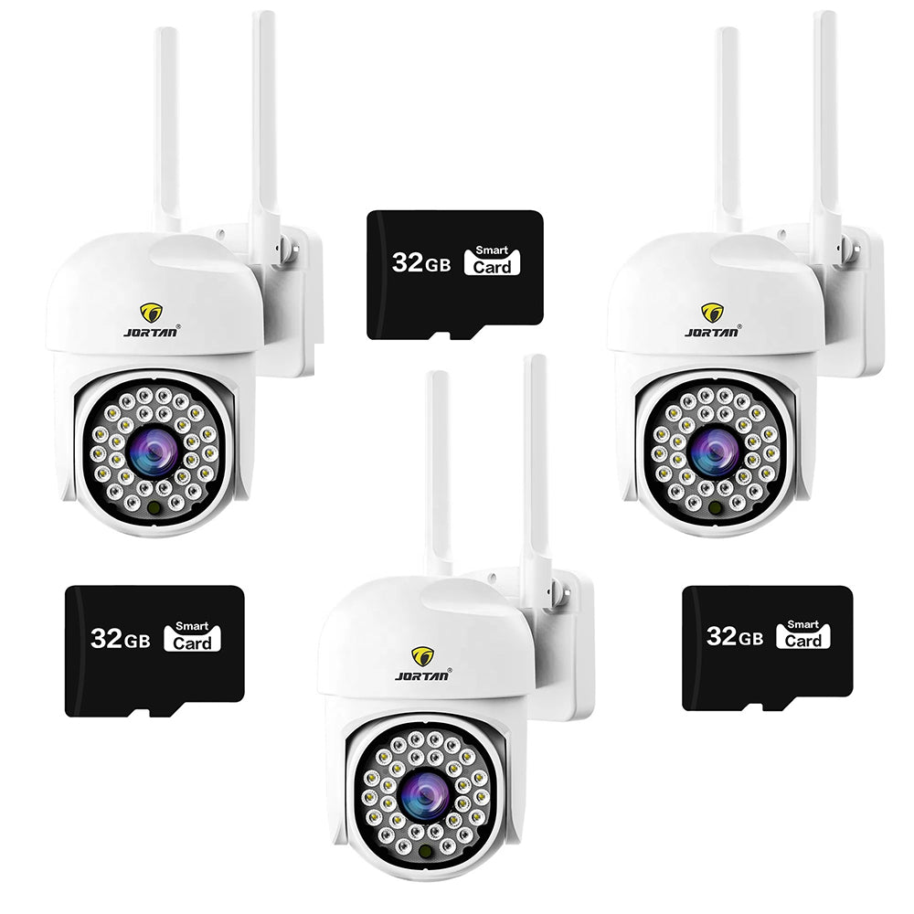 Pachet x3 Camera Wifi de Exterior Jortan Color + 3 Card 32 GB, Senzor de Miscare, Night Vision, Vizualizare Live pe Telefon