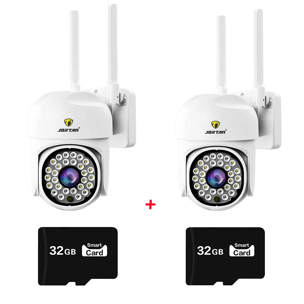 Pachet x2 Camera Wifi de Exterior Jortan Color + 2 Card 32 GB, Senzor de Miscare, Night Vision, Vizualizare Live pe Telefon