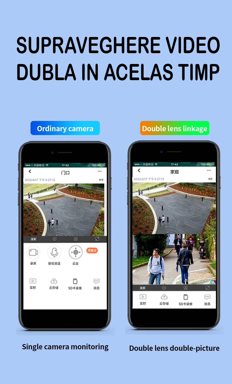 Camera Duala Jortan Wifi Rezolutie 6 Mp Full HD 4K Detectie Umana Sistem de Alarma Recunoastere Faciala