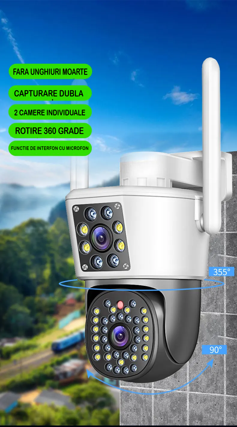 Camera Duala Jortan Wifi Rezolutie 6 Mp Full HD 4K Detectie Umana Sistem de Alarma Recunoastere Faciala
