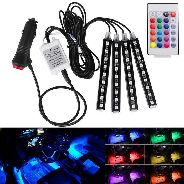 Kit Iluminare Ambient Auto LED RGB cu Telecomandă – Iluminare Interioară Auto