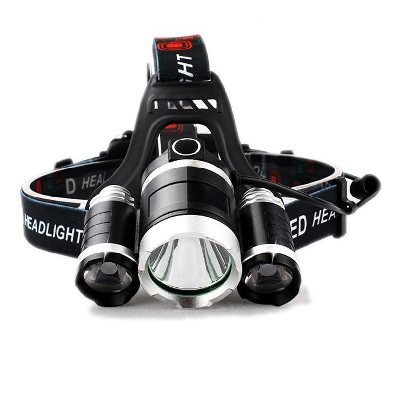 Lanterna de Cap Reglabilă cu 3 LED-uri CREE XM-L T6, 5000 Lumeni, Acumulatori Incluși