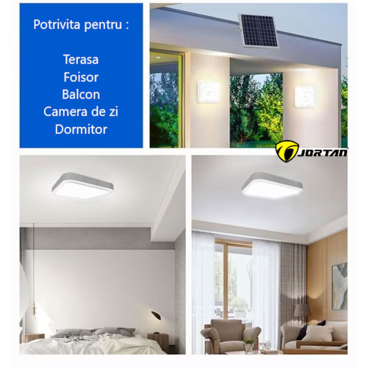 Plafonieră Solară LED Jortan 200W, Alb Rece/Cald, cu Telecomandă