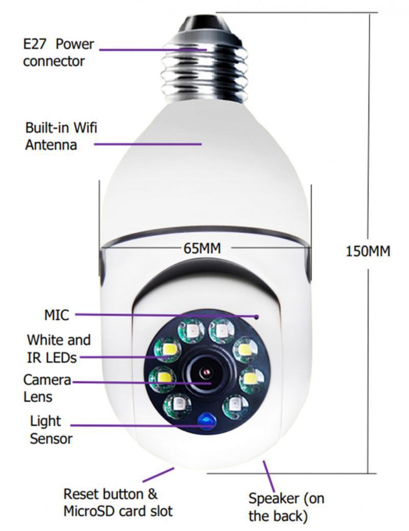 Set 2 Camere IP, WI-FI, HD, Smart-Bulb, tip bec cu Senzor de Miscare si Aplicatie Telefon