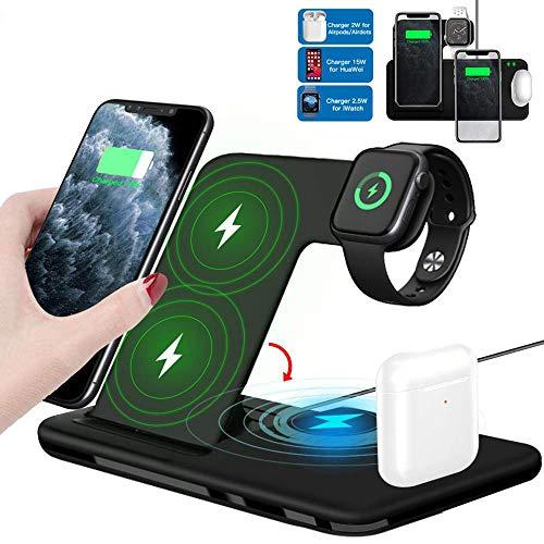 Stație Wireless 15W 4 în 1 pentru 2 Telefoane, iWatch și AirPods