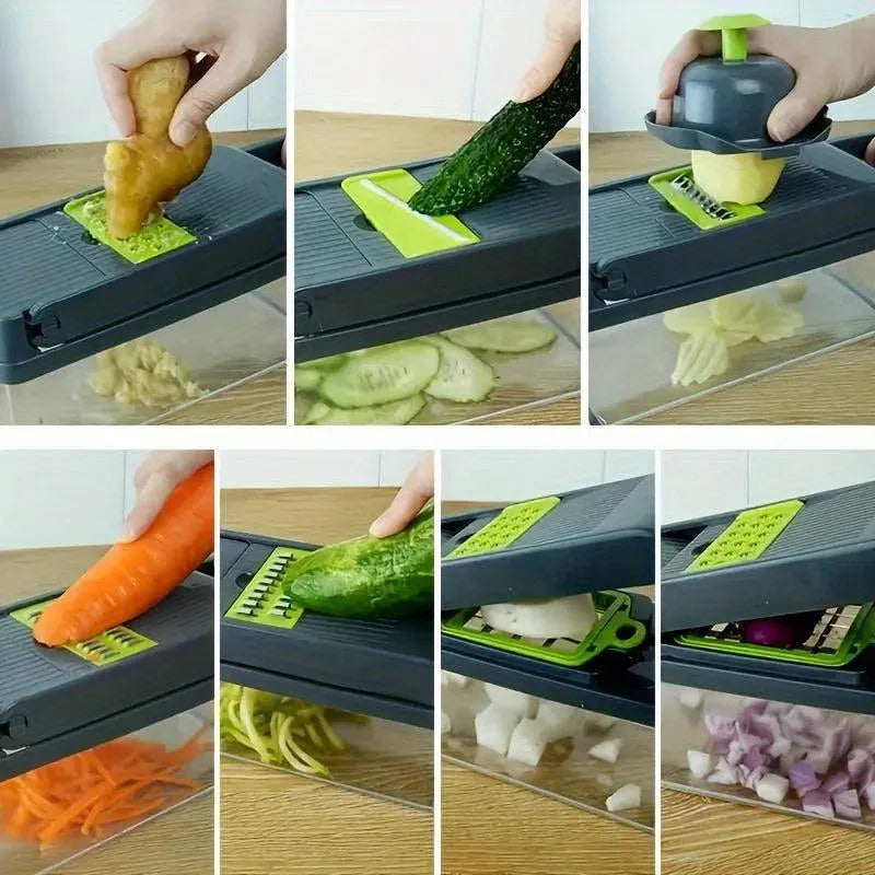 Tocător Versatil pentru Legume și Fructe cu Recipient Integrat - Răzătoare Manuală pentru Bucătărie