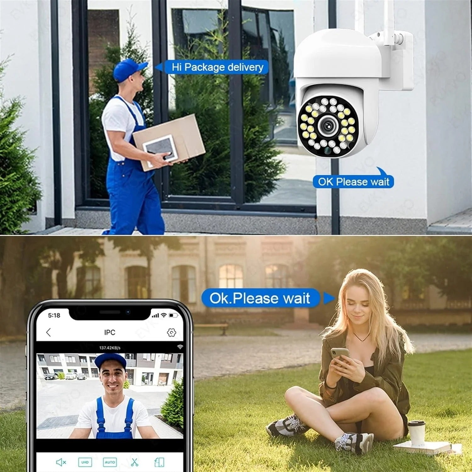 Camera Wifi de Exterior Jortan Color + Card 32 GB , Senzor de Miscare, Night Vision, Vizualizare Live pe Telefon